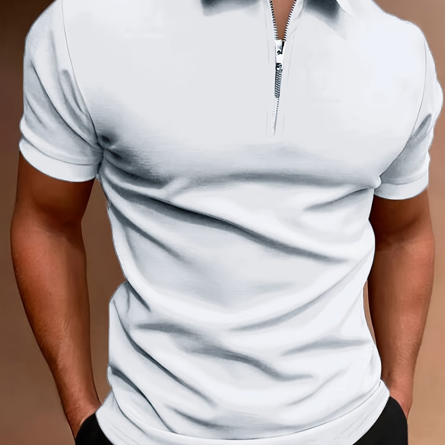 Áo Polo Golf Nam Co Giãn, Khóa Kéo, Màu Trơn, Hè