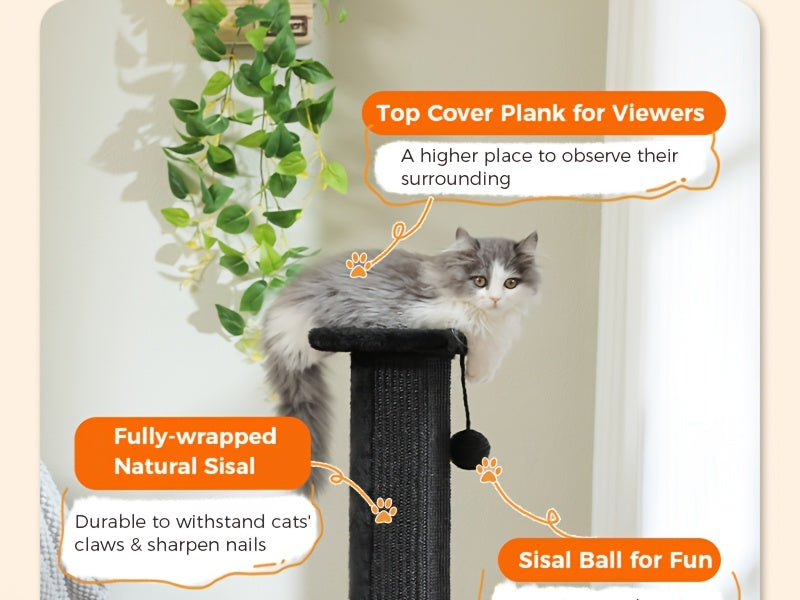 [Durable Cat Tower] Durable And Stable Multi-Level Cat Towers - 18.9"/32'' Cat Scratching Posts, Cat Trees With Hanging Balls For Active Felines, Available In Grey And Black - Daisan Mart