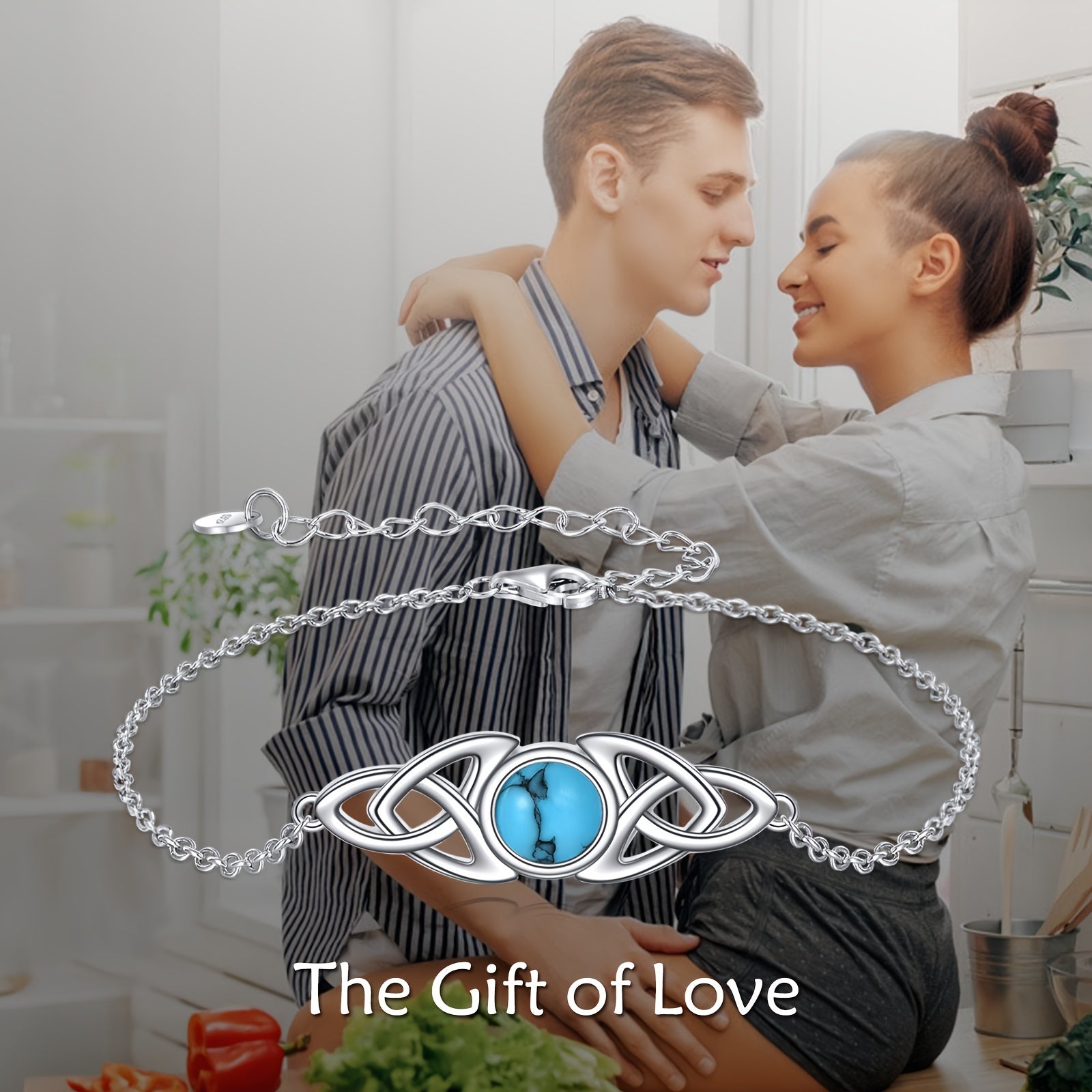 925 Celtic Women's Silver Bracelet with Turquoise Tricolor