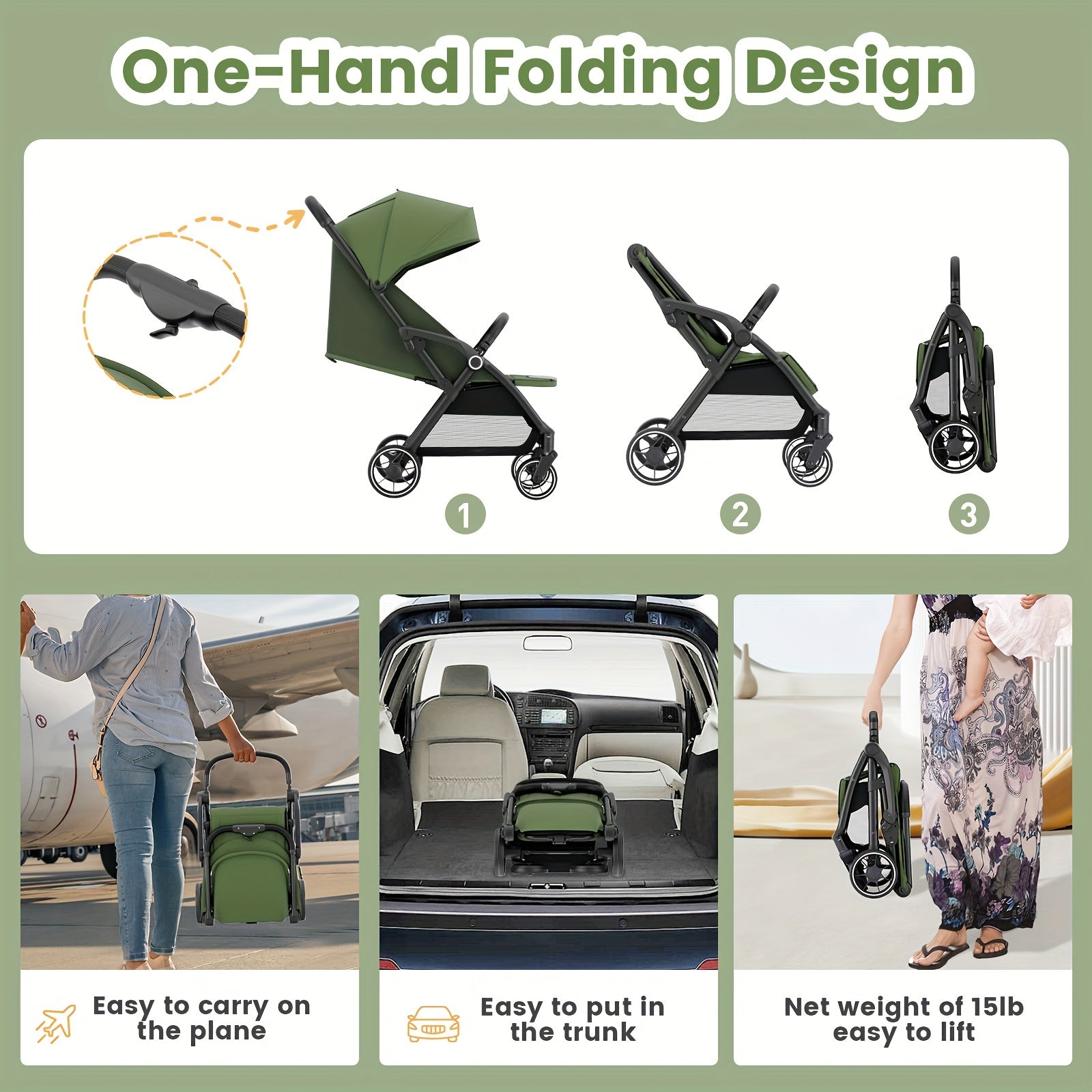 Foldable Travel Stroller for Babies, Convenient Reversible