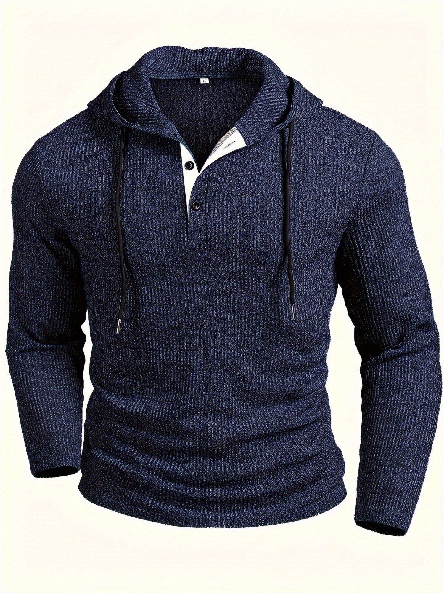 Men's Long Sleeve Stretch Sports Henley Shirt with Hood &amp; Buttons