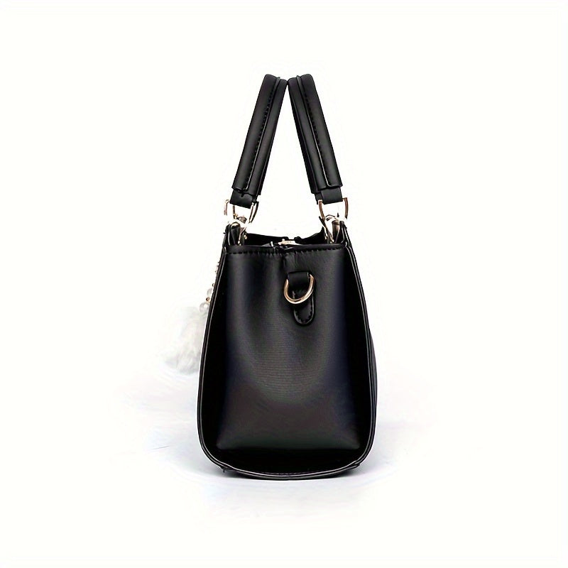 Elegant Lightweight Faux Leather Handbag - Women's Solid Color Shoulder Bag with Tassel Embellishment, Adjustable Strap, Zipper Closure, Polyester Lined, Edge Paint Detail - Available in Multiple Colors