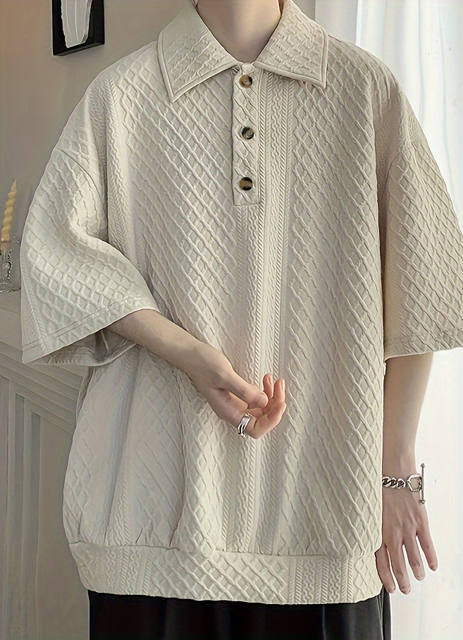 Áo Golf Nam Dáng Rộng, Họa Tiết Hình Học, Tay Ngắn