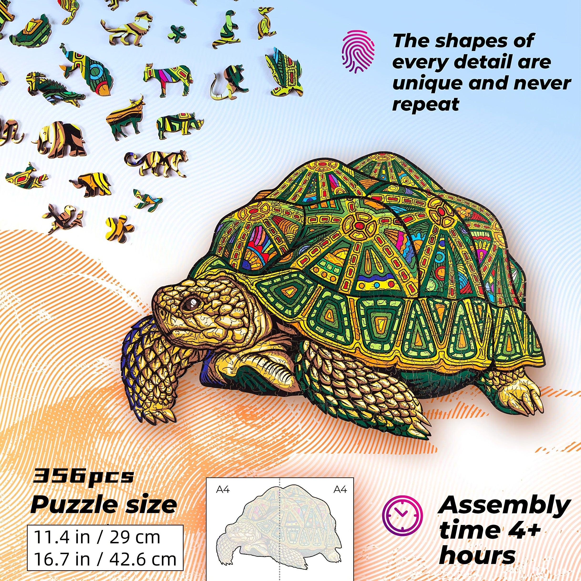 Wooden Jigsaw Puzzles For Adults&amp;14+ Years, Table Games Magic Puzzles, Unique Irregular Shaped Wood Puzzles Make A Perfect Gift For Holiday, Christmas, Birthday, Fathers Day, Mothers Day, Wise Turtle