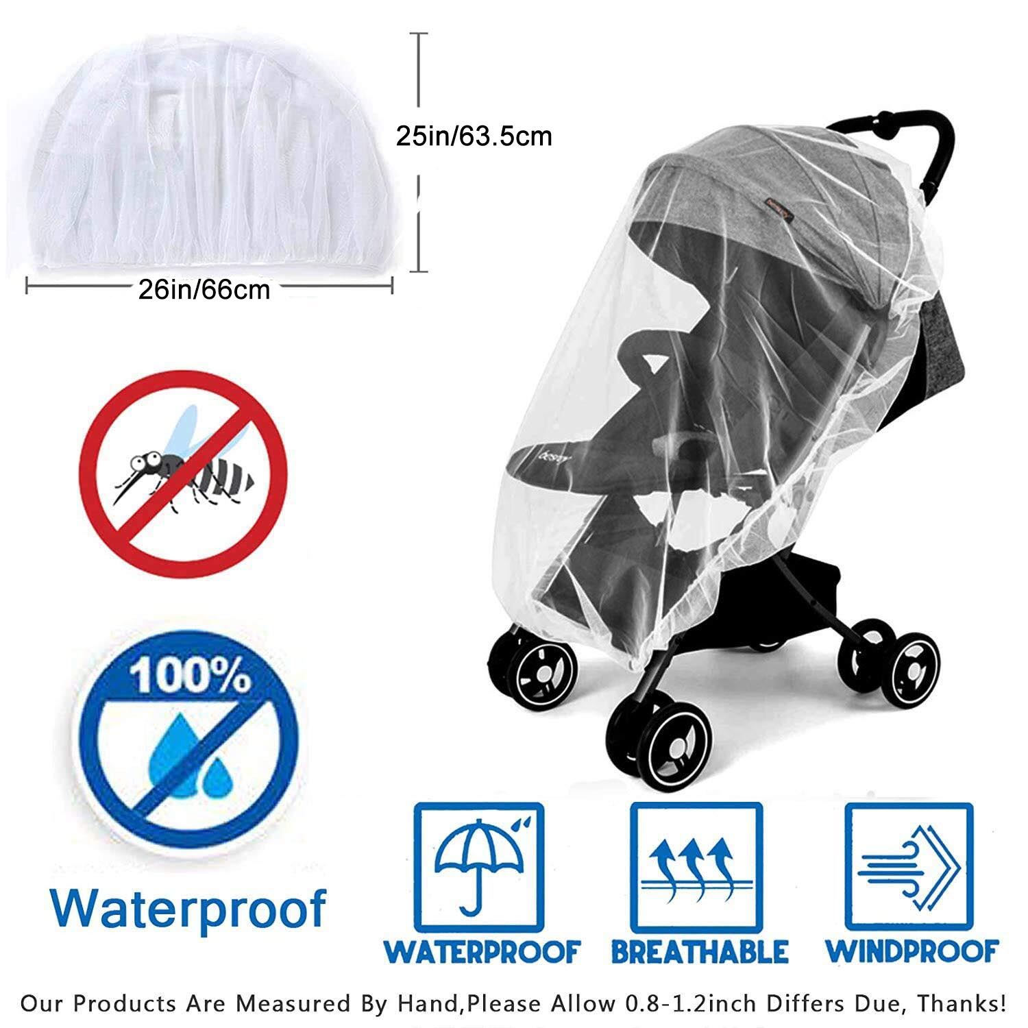 Mosquito Net for Stroller - Durable Baby Stroller Mosquito Net - Perfect Bug Net for Strollers, Bassinets, Cradles, Playards, Pack N Plays and Portable Mini Crib (White)