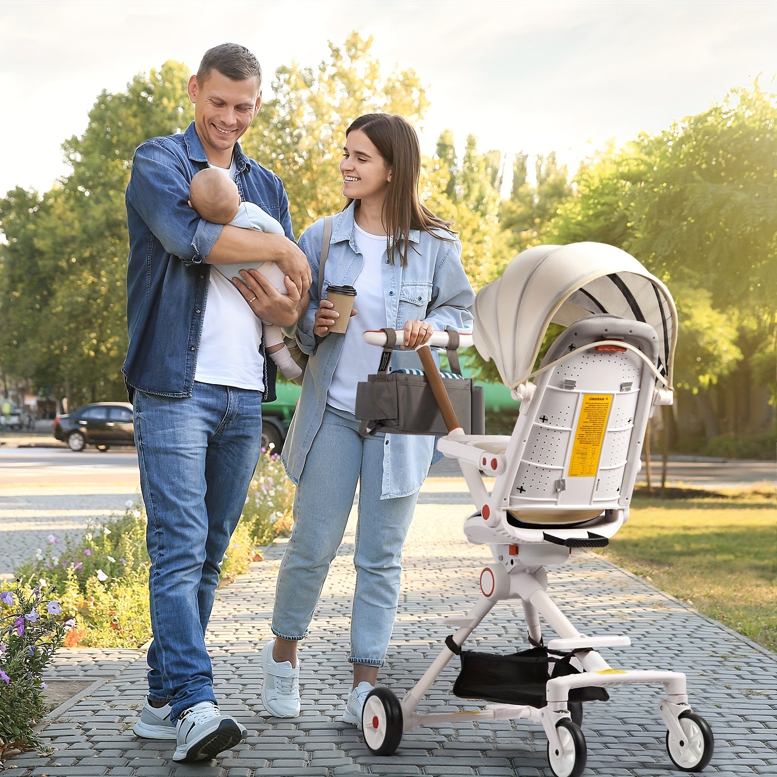 Xe đẩy em bé gấp gọn du lịch đa năng kèm túi & mái che