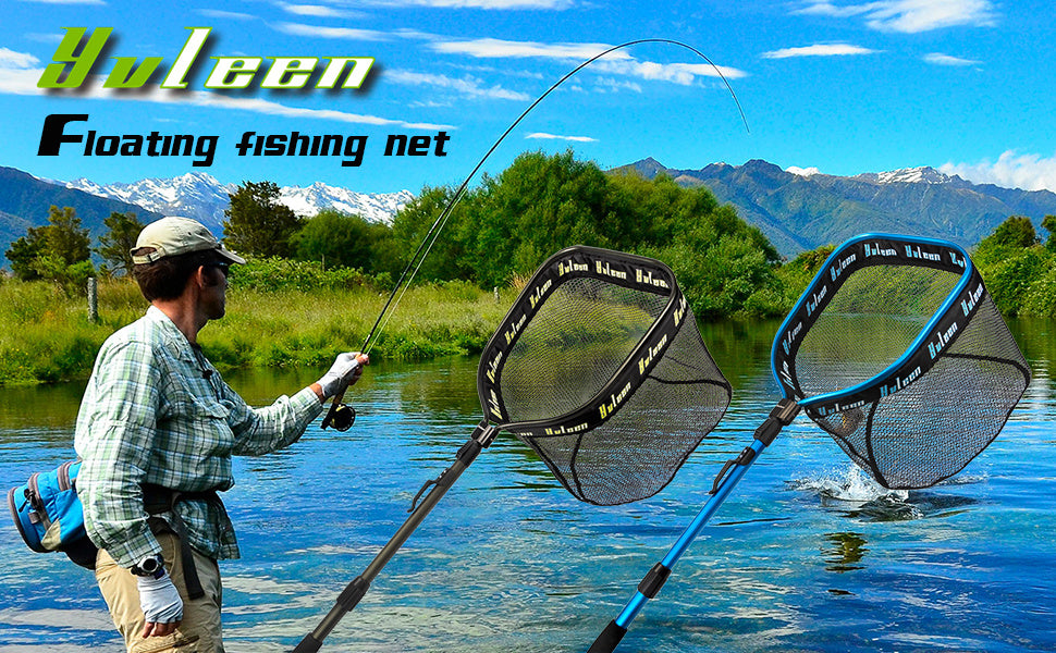 YVLEEN Floating Fishing Net for Steelhead, Salmon, Fly, Kayak, Catfish, Bass, Trout Fishing, Rubber Coated Landing Net for Easy Catch & Release, Compact & Foldable for Easy Transportation & Storage, Best for Christmas