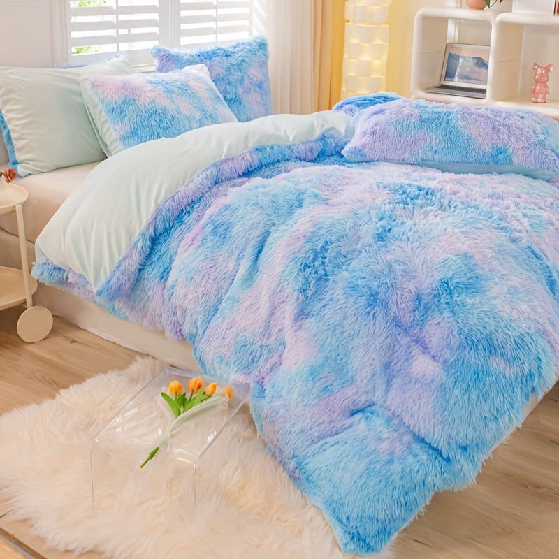 3pcs Y2K Tie Dye Plush Duvet Cover Set ( 1 Duvet Cover + 2 Pillowcase), Soft &amp; Warm Bedding Set