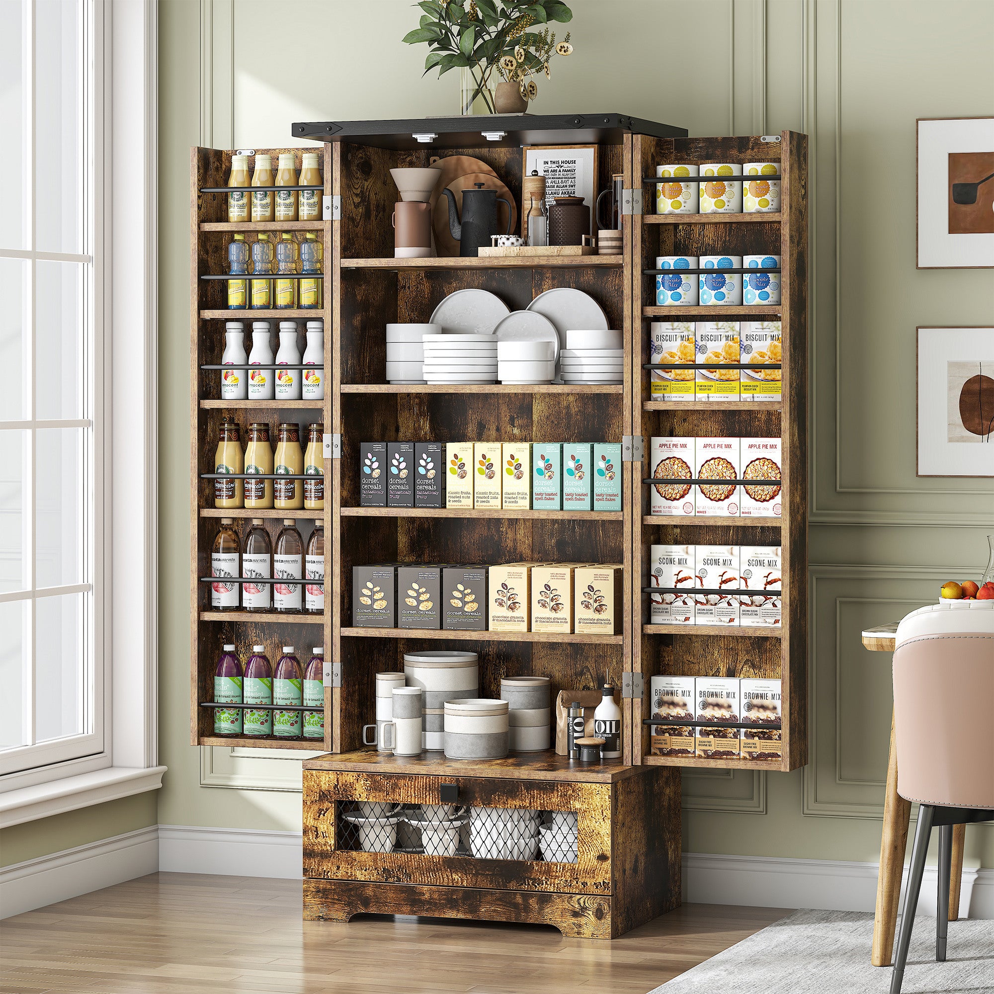 Multi-Function Kitchen Cabinet 55 With Drawers &amp; Adjustable Shelves