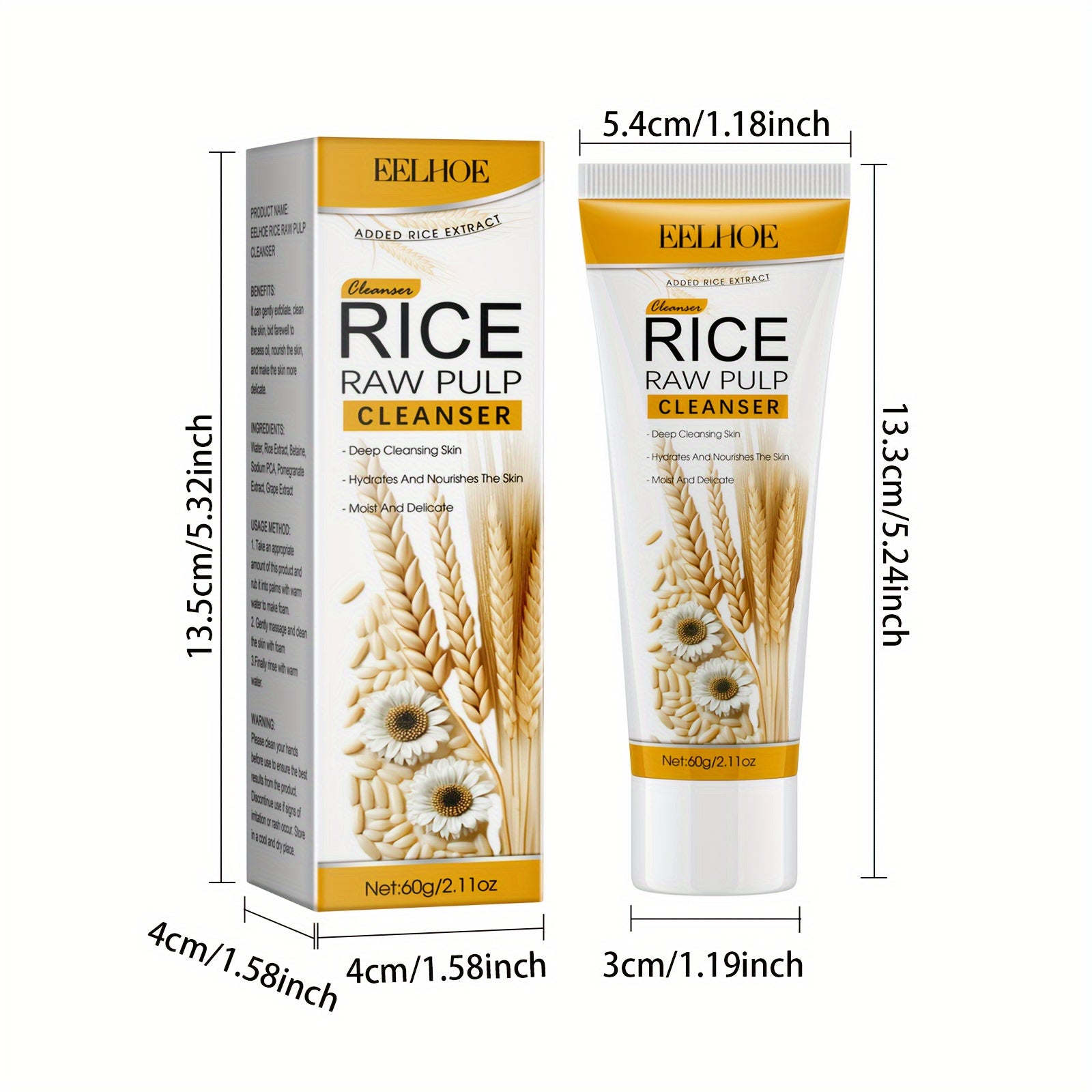 Rice Raw Pulp Foaming Cleanser - 60g |, Alcohol-Free with Hyaluronic Acid & Fresh Scent | Deep Pore Cleansing for Radiant Skin