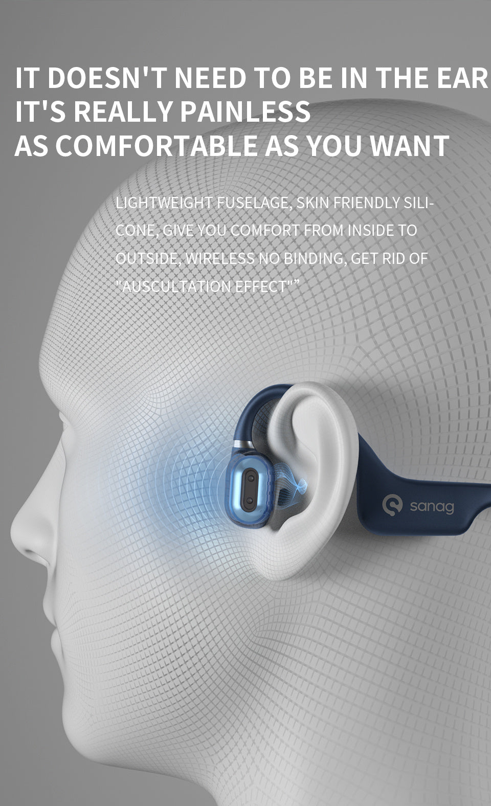 Sanag A5X True Bone Conduction Headphones - Targeting Shao Yin $100+ Bone Conduction - Daisan Mart