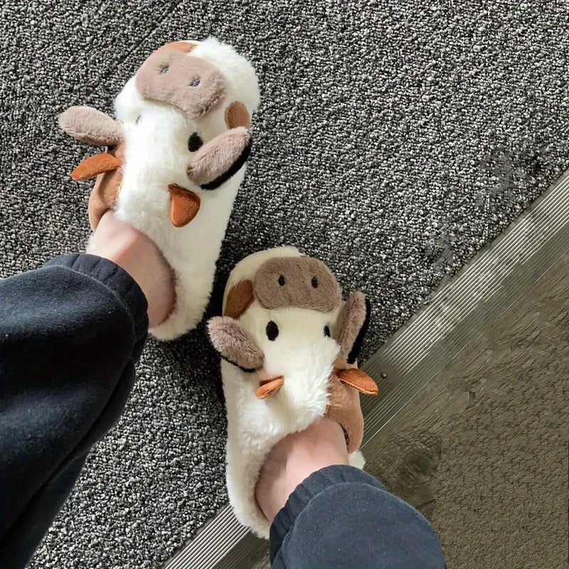 Cute Milk Cow Slippers - Warm &amp; Soft For Women