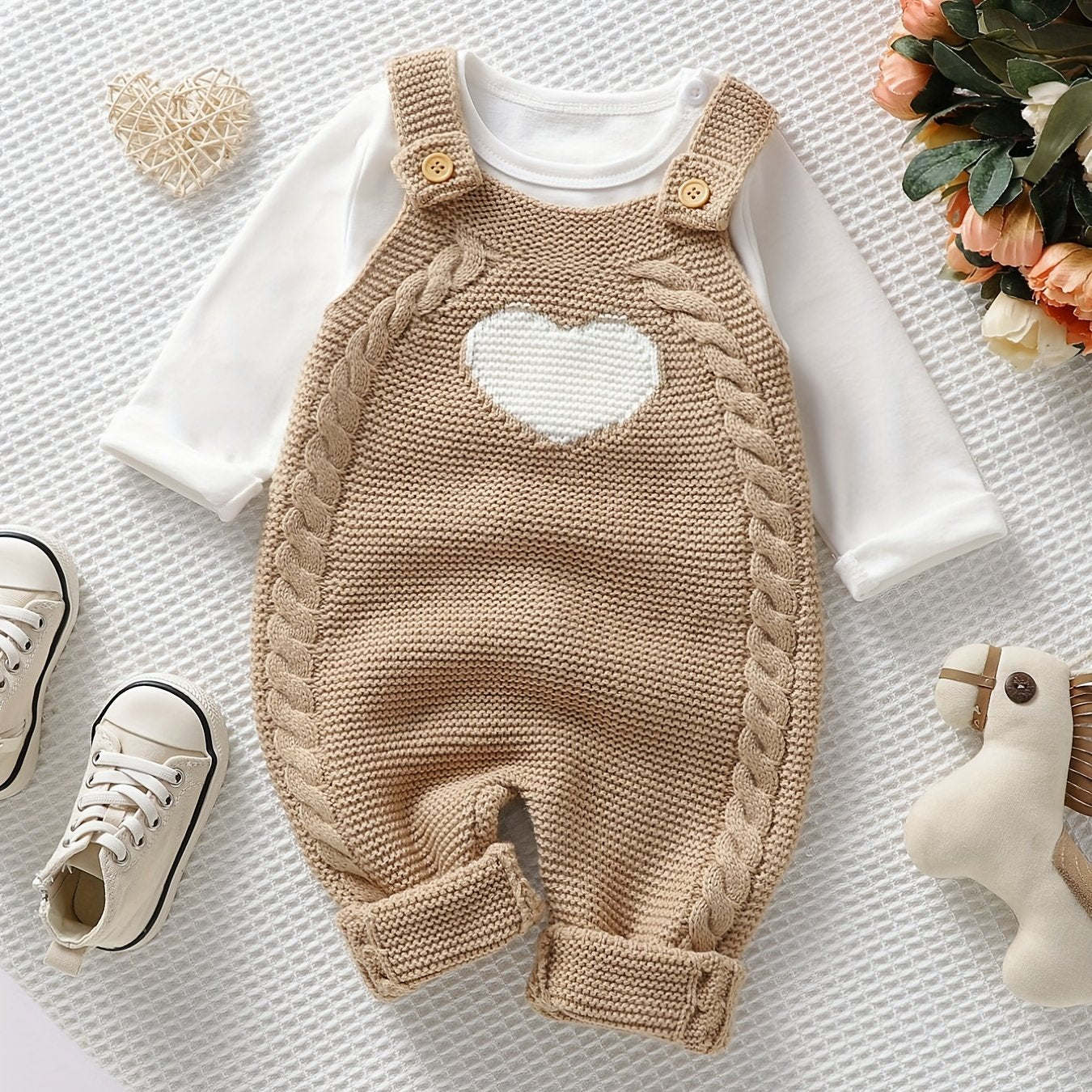 Baby Clothing Girl Baby Bodysuit Baby Love Jacquard Boys Knitted Bodysuit, Suitable For Indoor And Outdoor Wear