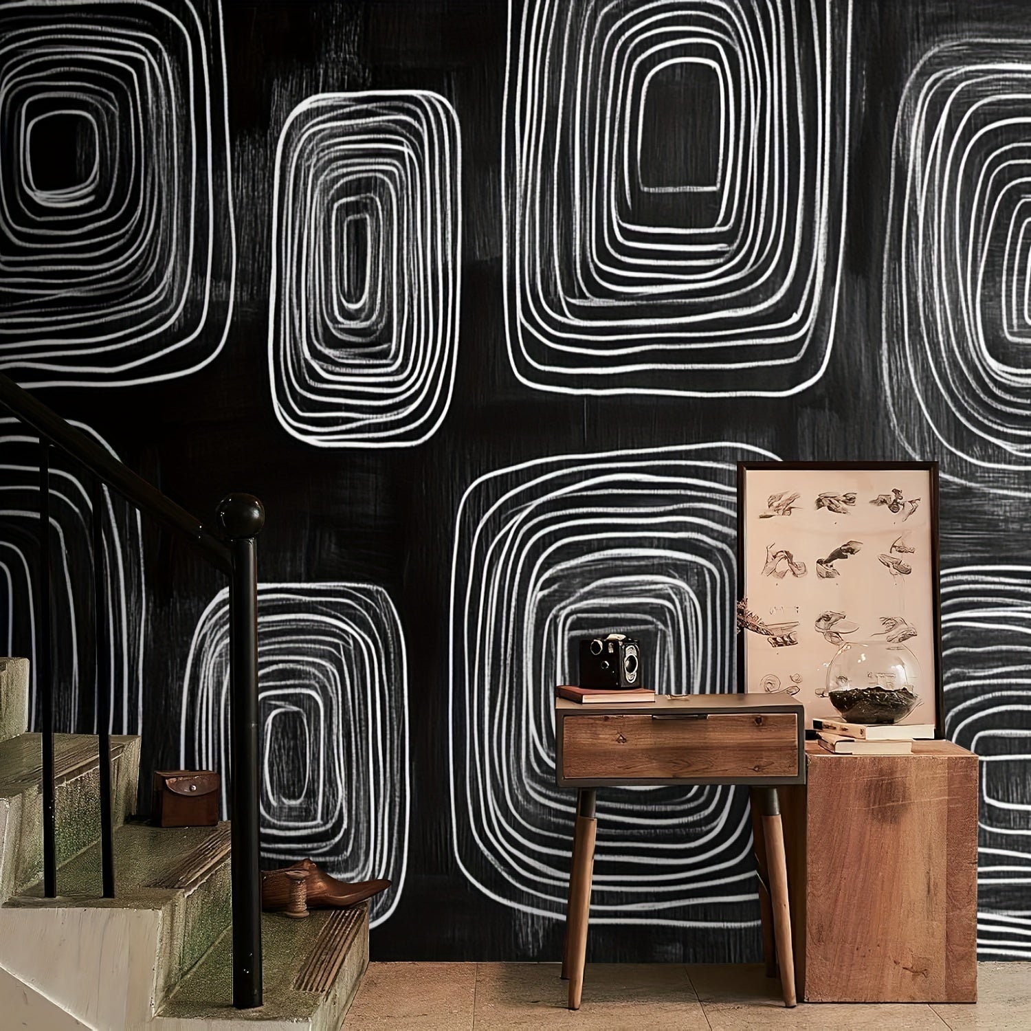 Modern Black and White Abstract Wallpaper 100x144