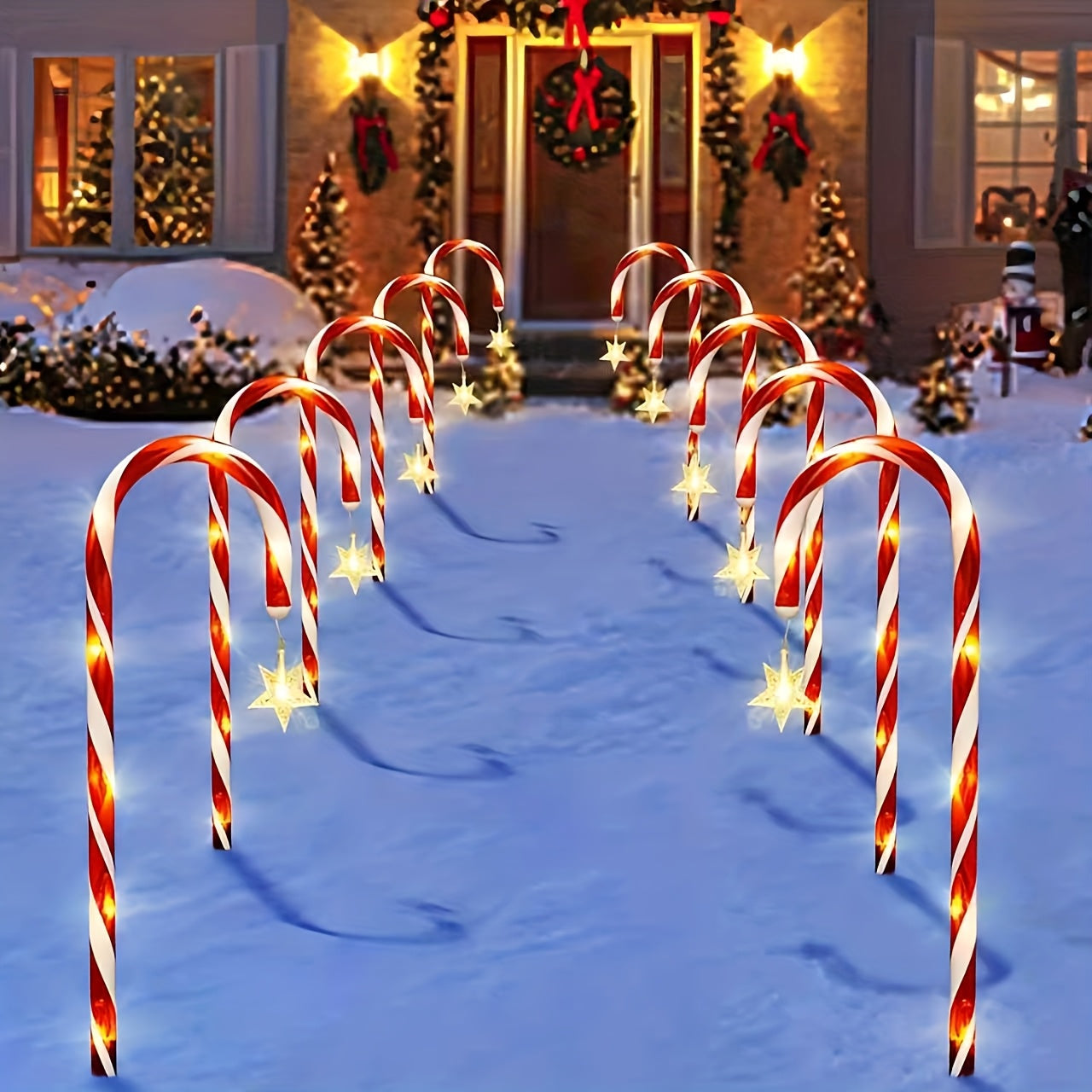 Đèn Sao Trúc Năng Lượng Mặt Trời Noel 5/10 Cây Đỏ Trắng