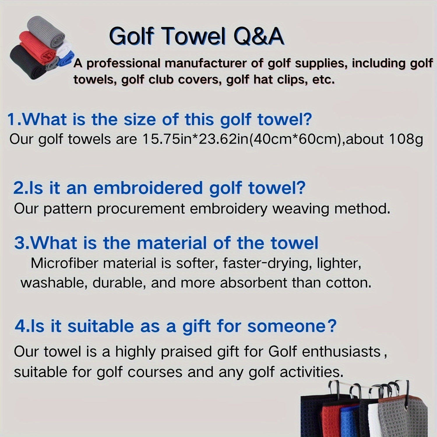 Fun Embroidered Golf Towel with Hook, Unique Golf Gift