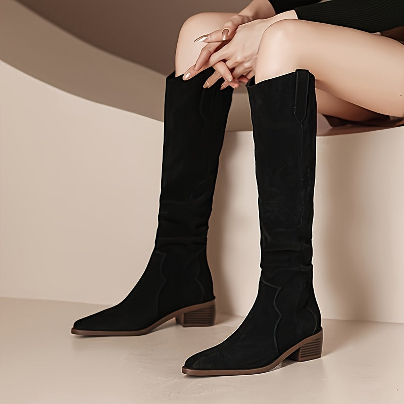 [Vintage Western Cowboy Boots] Ylxhoa Women's Vintage Western Cowboy Boots - Knee-High Pull-On Boots with Chunky Heels, Slip-Resistant PU Outsole, Pointed Toe, Durable Construction - Western Booties for Country Western Events - Daisan Mart
