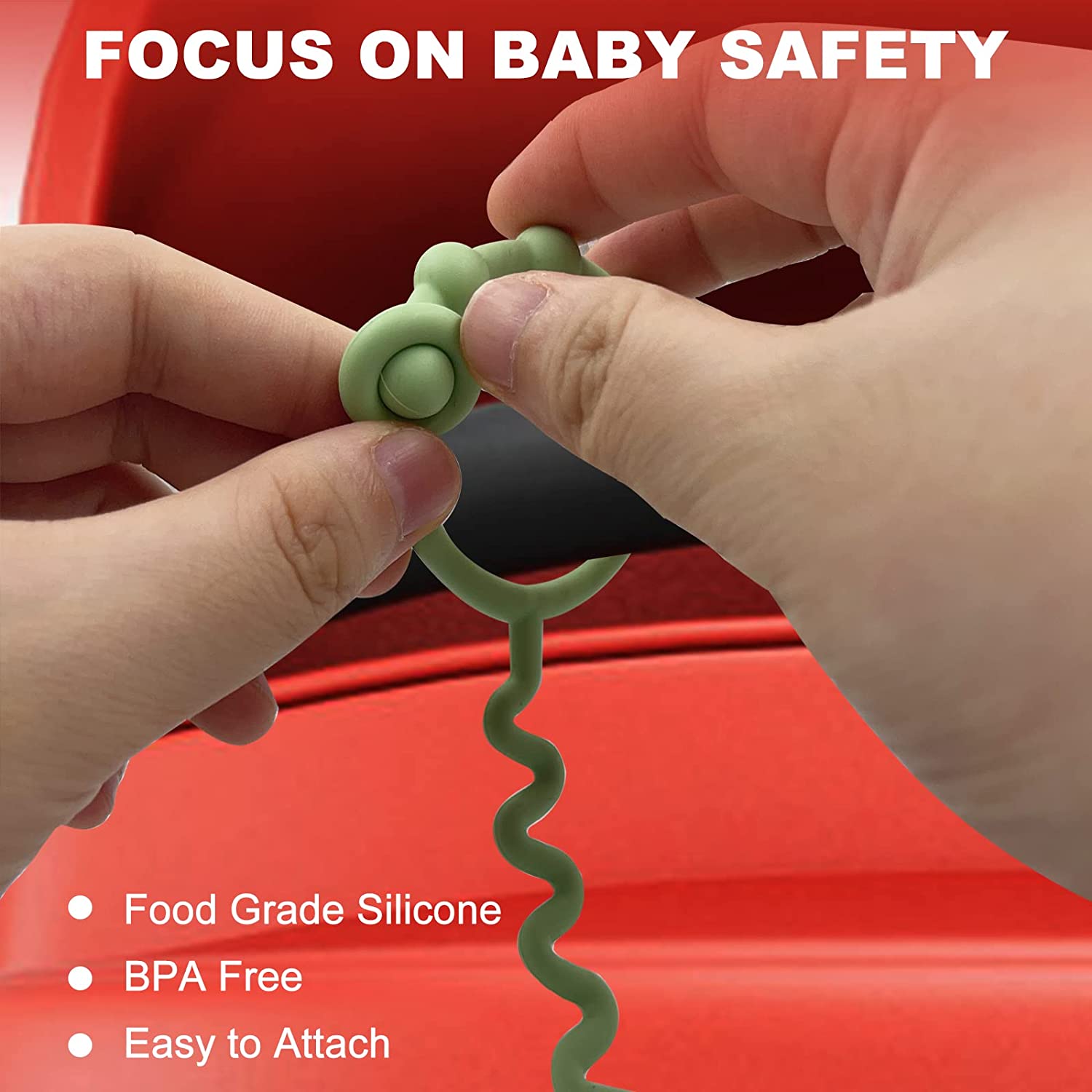 3-Pack BPA-Free Silicone Safety Straps for Babies: Secure Teething, Sippy Cups, & Accessories on Strollers, High Chairs, Car Seats - Daisan Mart