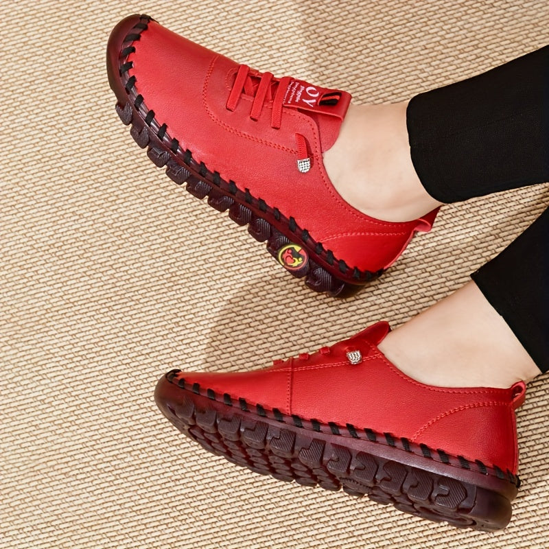 Giày Nữ Đế Êm Mũi Tròn Be Rượu Đỏ - Thoải Mái Mọi Mùa