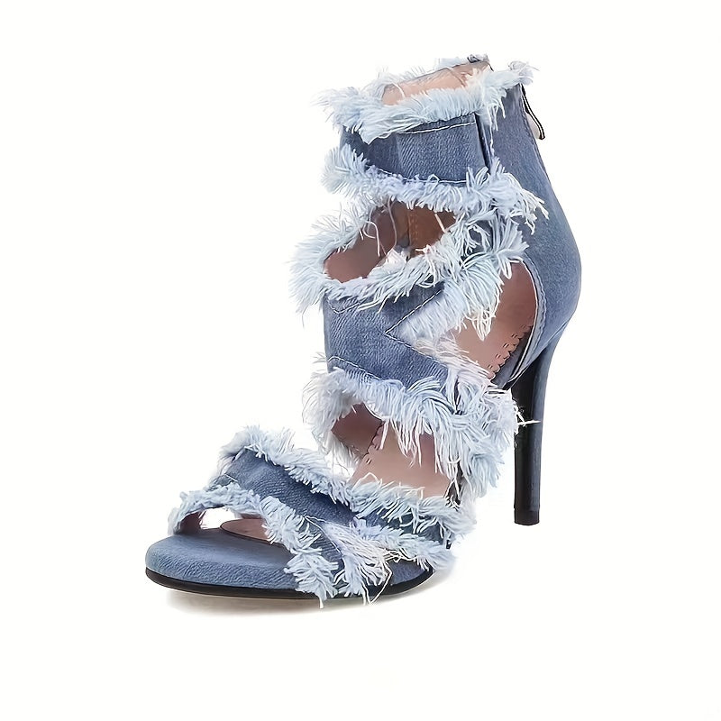 Feminine Fashion Open Toe Denim High Heels