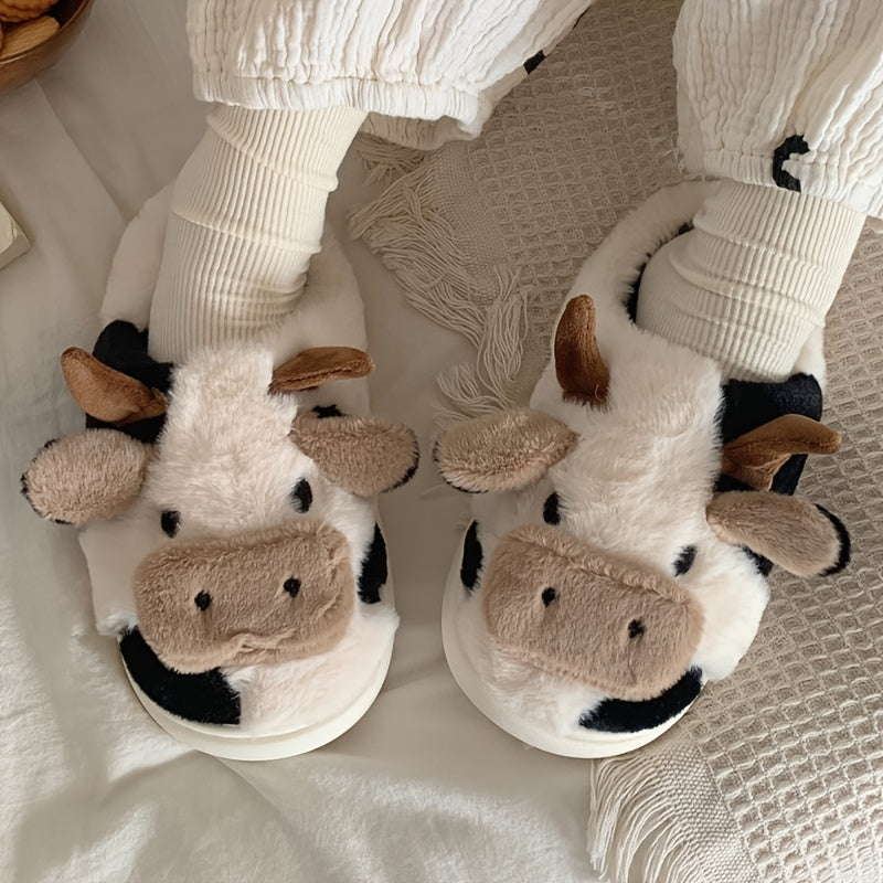 Cute Cow Slippers - Warm Fur Lining For Women