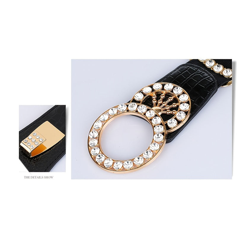 Women's Elastic Belt with Rhinestones, Luxurious Fashion