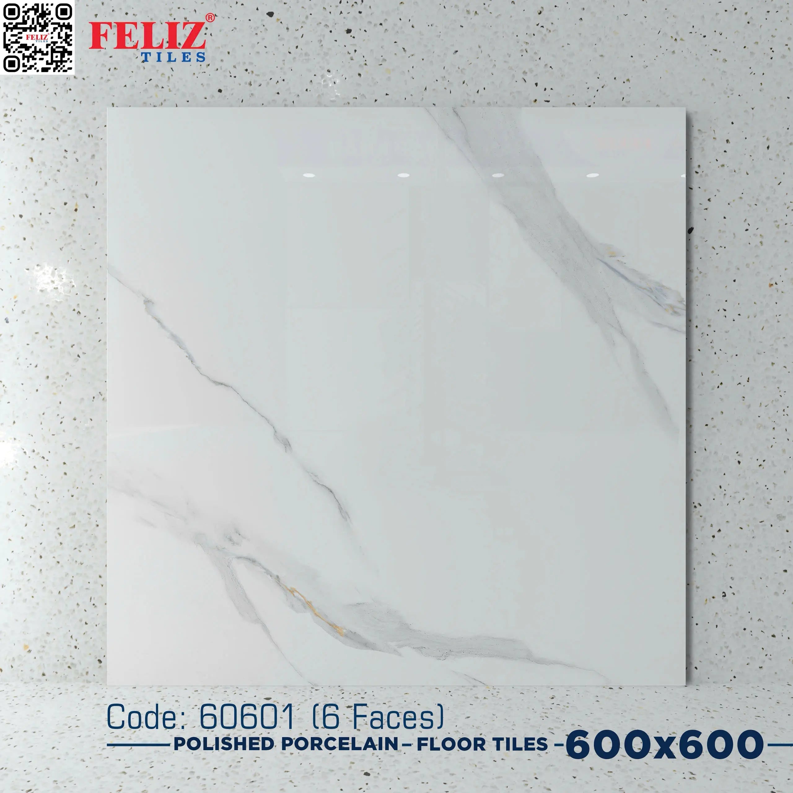 Vietnam floor tiles, white glossy stone, 60601, size 600x600mm (4 pieces/box/1.44m2)
