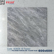 Vietnam floor tiles, glossy gray stone, 60606, size 600x600mm (4 pieces/box/1.44m2)