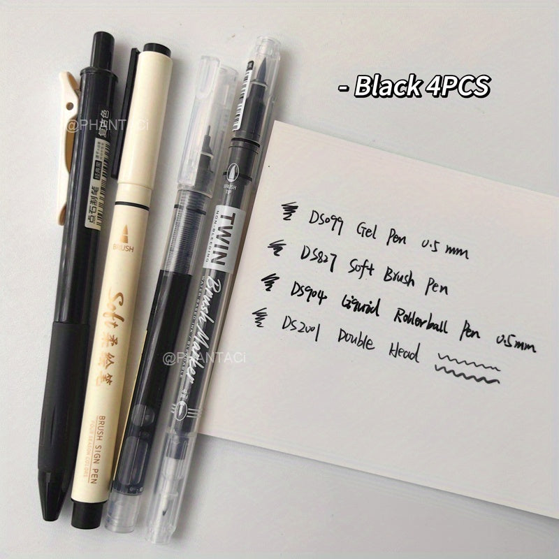 Bộ 4 Bút Thư Pháp Đầu Mềm Retro Nhiều Loại Ngòi