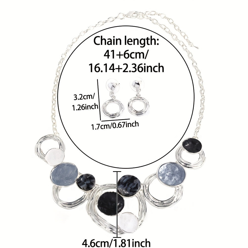 Meicem Geometric Silver Jewelry Set: Necklace &amp; Earrings