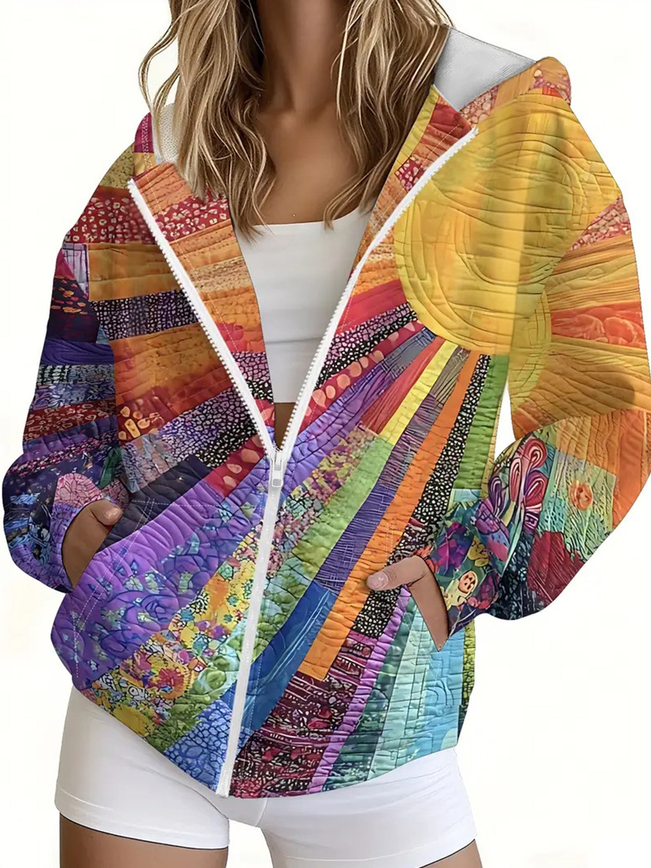 Áo Khoác Nữ Boho Vintage Họa Tiết Mặt Trời Sắc Màu