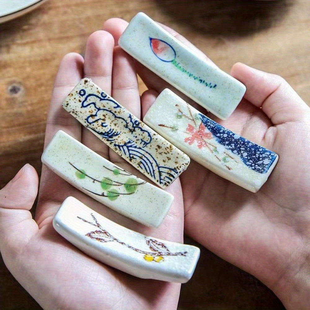 5pcs Ceramic Chopsticks Rack, Household Chopsticks Rest and Western Food Knife Fork Spoon Holder