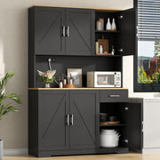 Rustic Wood Kitchen Cabinet 6 Doors, 4 Shelves, With Outlet 71 inch