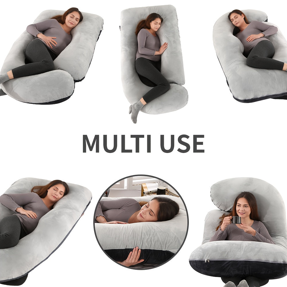69/60 Inch J-Shape Maternity Full Body Pregnancy Pillow - Ergonomic Back &amp; Leg Support with Removable Velvet Cover, Machine Washable, More Filling, Durable Fabric for Side/Back Sleepers, Ideal for Women'S Sleep Aid &amp; Home Dec