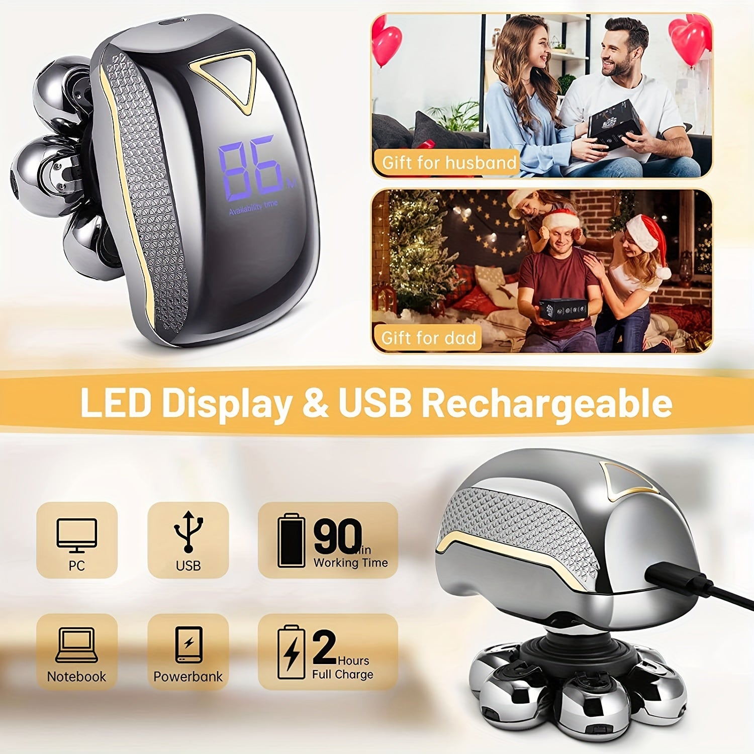 Máy Cạo Đầu Nam 6in1 Sạc USB Đa Năng 7 Đầu Xoay