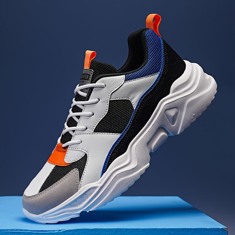 [Breathable Sneakers] Chunky Breathable Mesh Sneakers | Men's White &amp; Teal Casual Sneakers with EVA Sole, Lace-Up Design for All Seasons