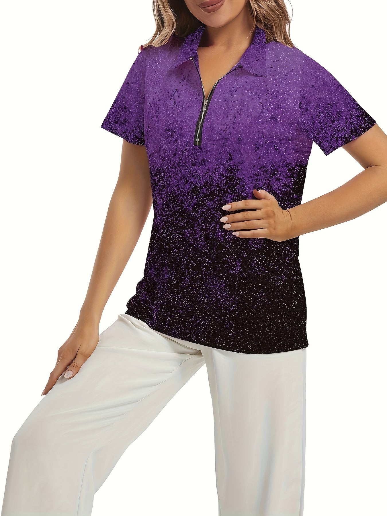 Áo Nữ Golf Lấp Lánh Tím, Kiểu Dáng Thời Trang
