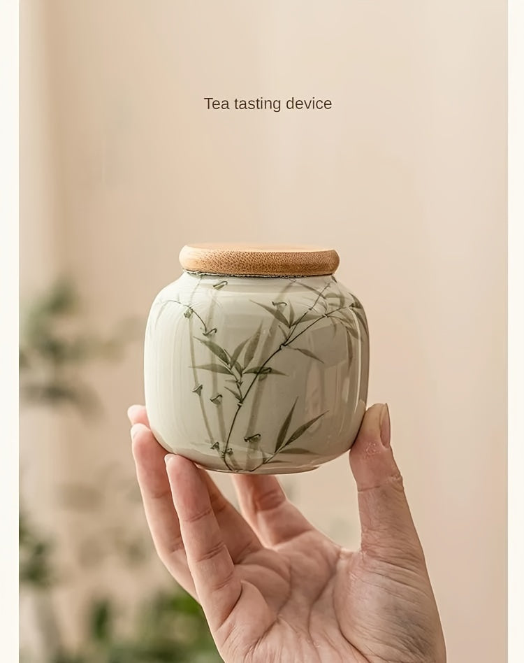 [High-Grade Pu'Er Green Tea Jar] Emerald Green Asparagus Fern Tea Jar Sealed Jar Ceramic Tea Container Moisture-Proof Chinese High-Grade Pu'Er Green Tea Warehouse