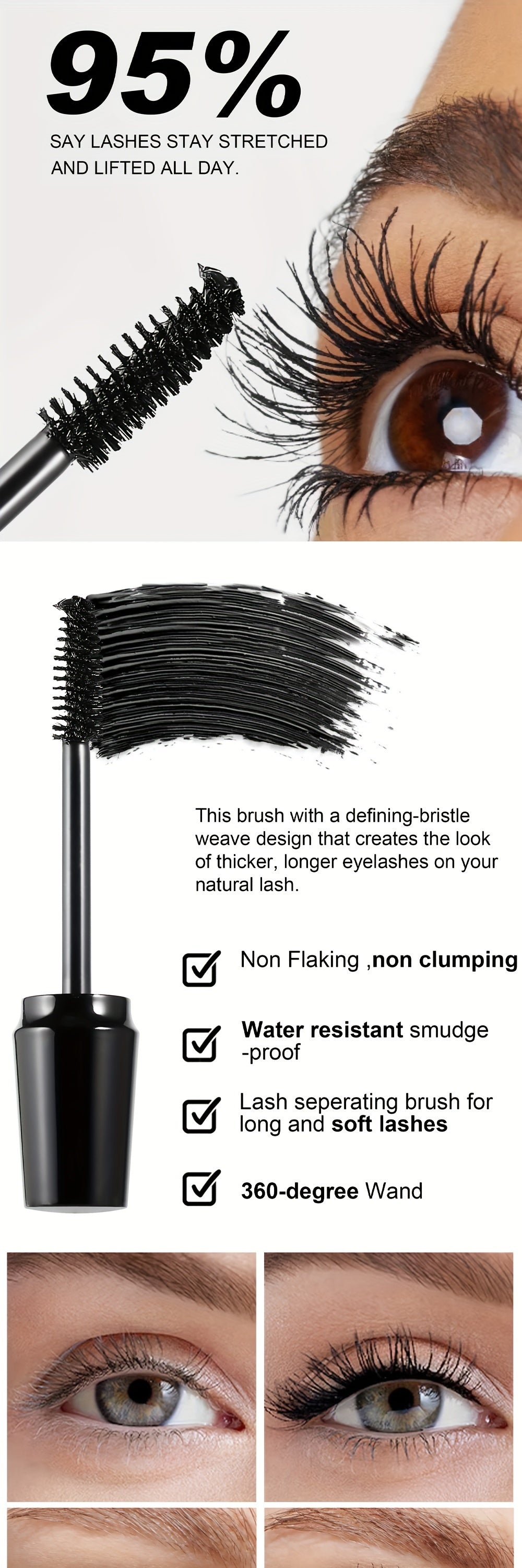 Mascara HANDAIYAN Dày, Cong, Chống Nước, Đen 12g