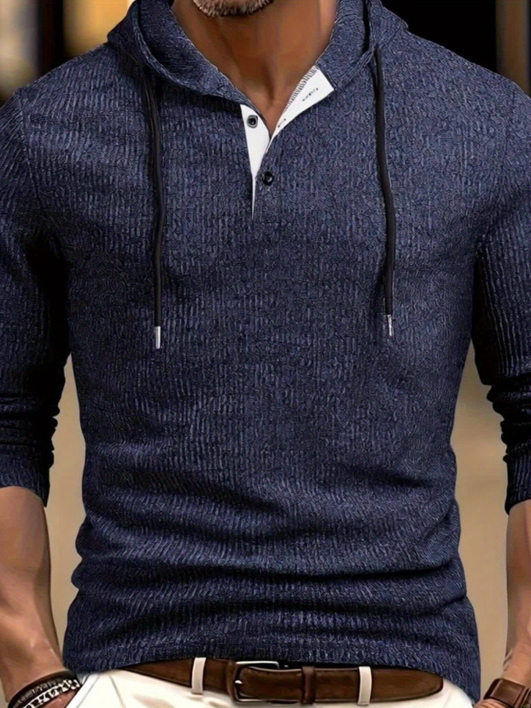 Áo Nam Henley Thể Thao Co Giãn, Dài Tay, Có Mũ & Nút