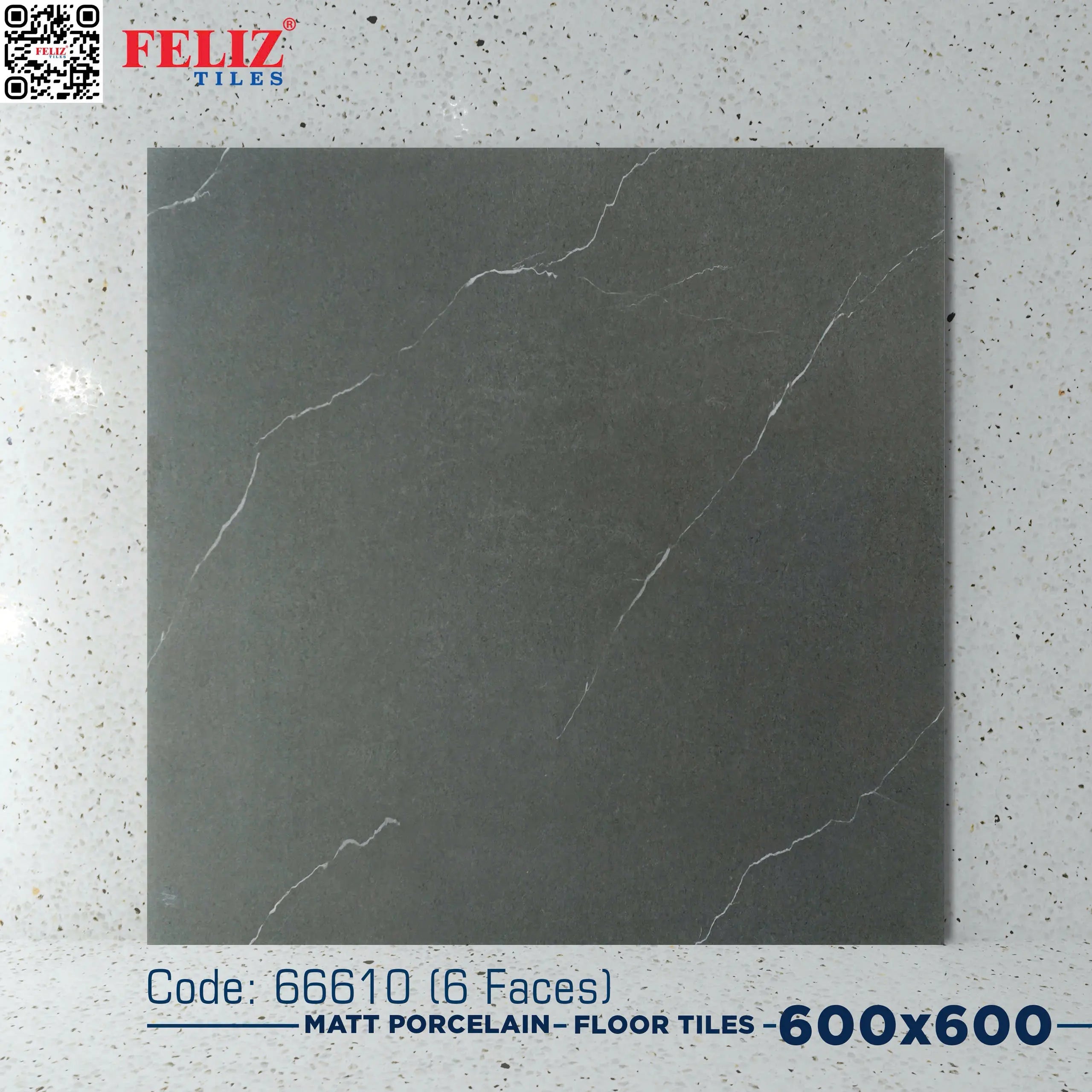 Vietnamese floor tiles, black matte stone, code 66610, size 600x600mm (4 pieces/box/1.44m2)