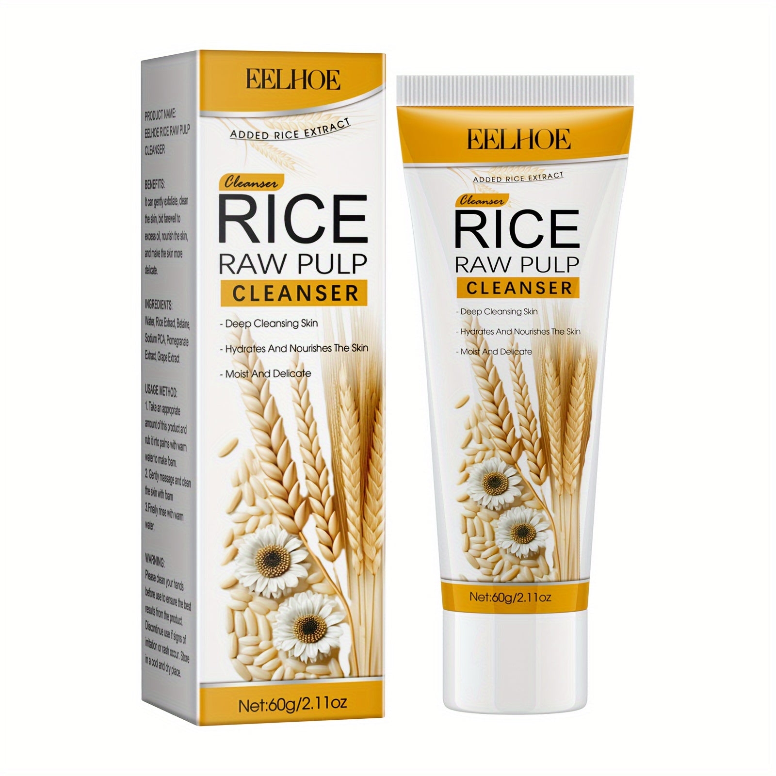 Rice Raw Pulp Foaming Cleanser - 60g |, Alcohol-Free with Hyaluronic Acid & Fresh Scent | Deep Pore Cleansing for Radiant Skin