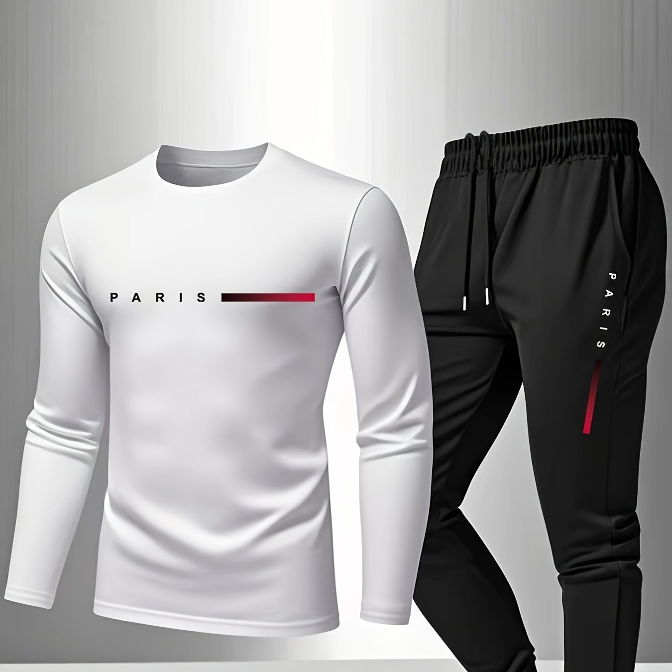 PARIS Men's Tracksuit - Red Shirt &amp; Black Jogger Pants