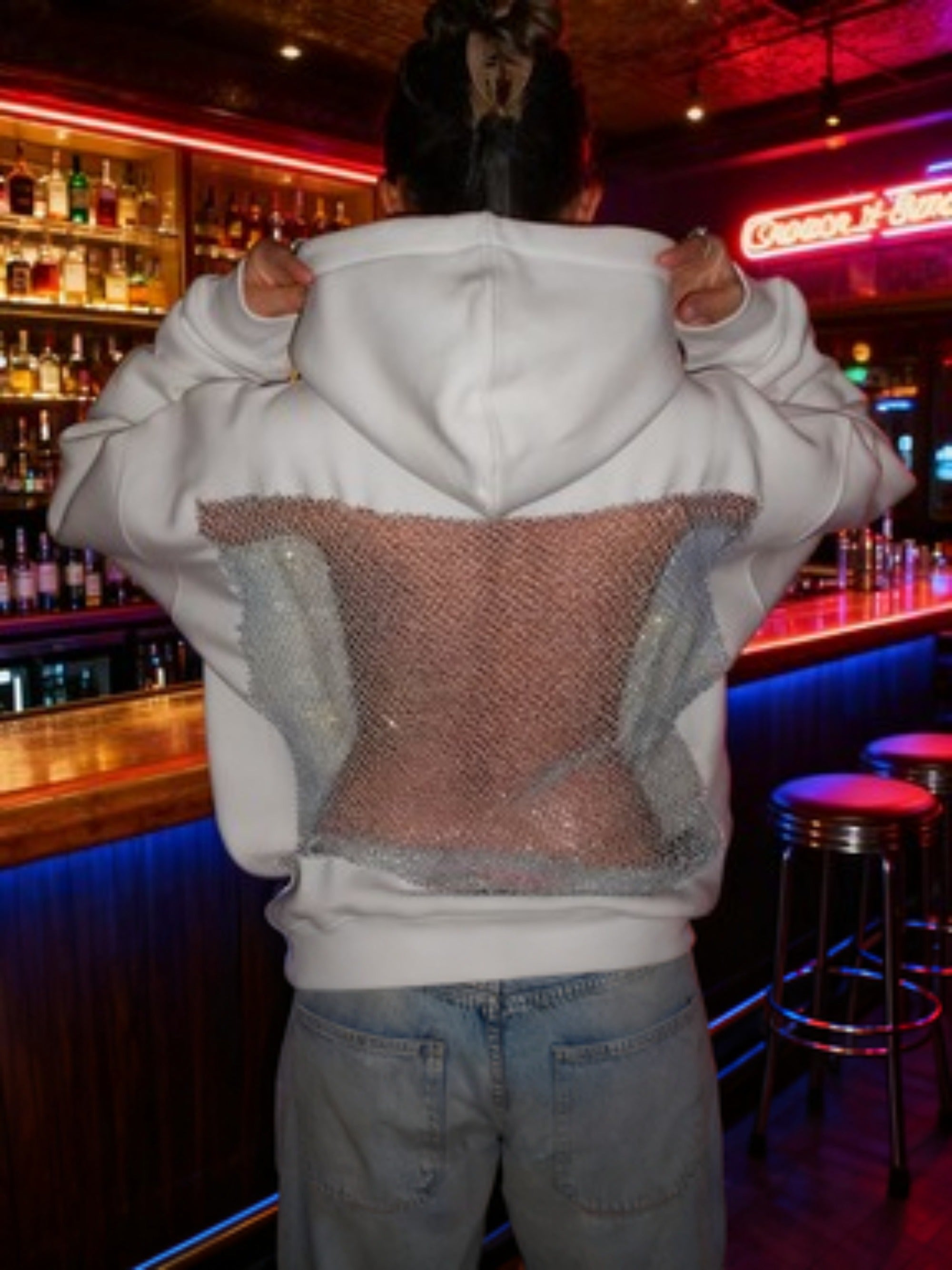 Áo Hoodie Nữ Lưới Hở Lưng Mùa Đông - Đen Thoáng Khí