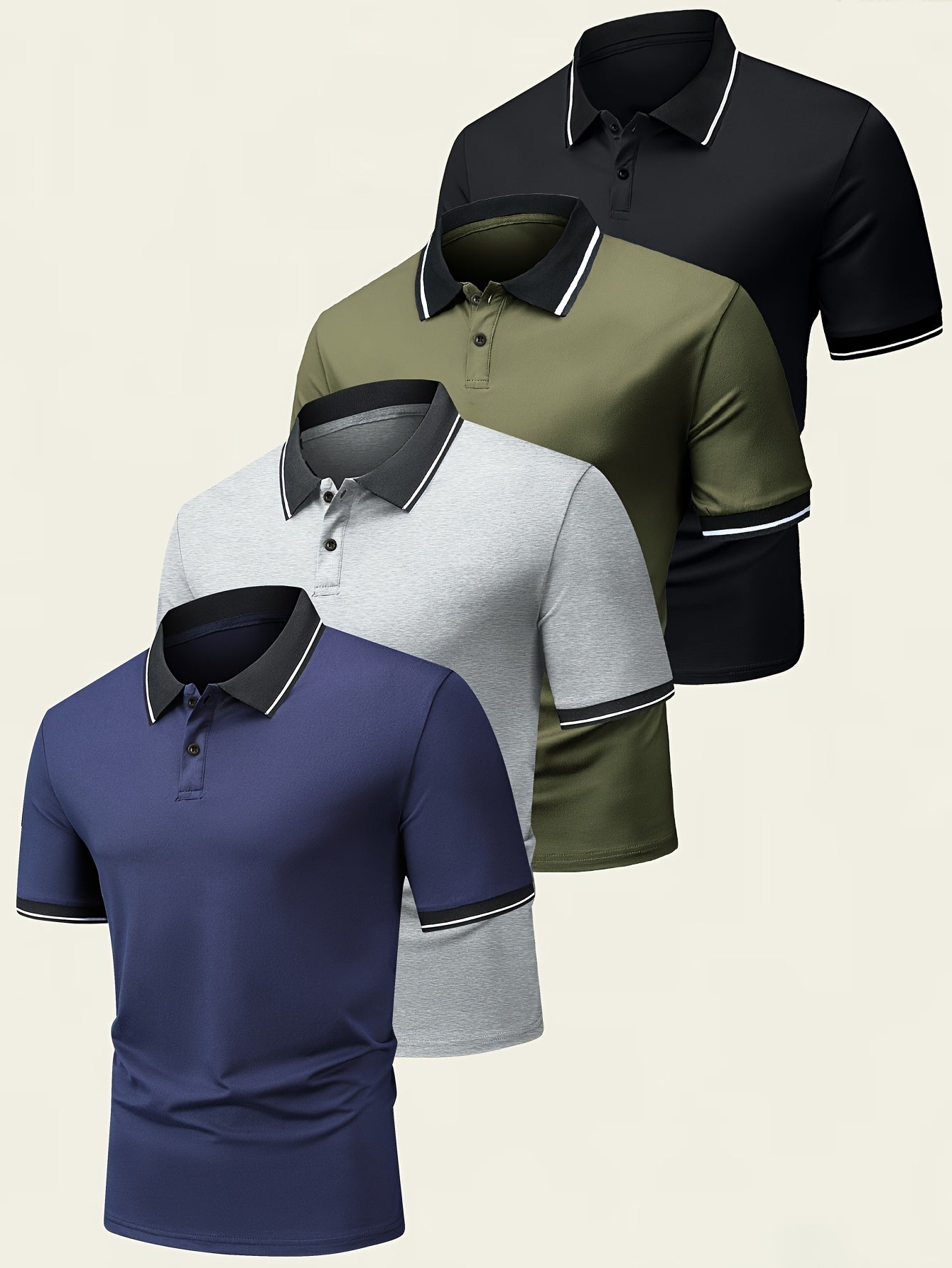 Men's Summer Short Sleeve Sports Shirt, Contrast Trim