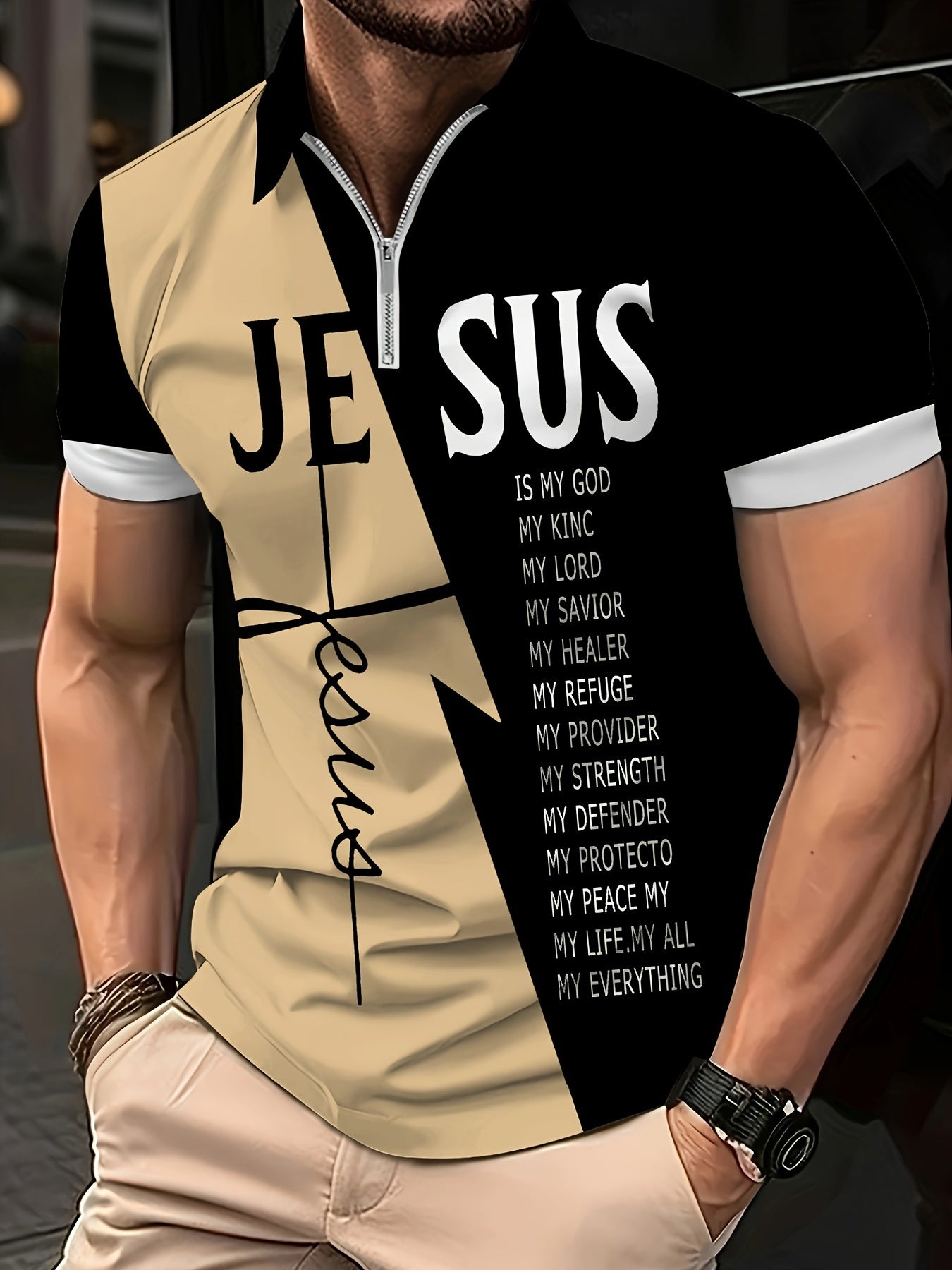 Men's Golf T-shirt Large Size Printed JESUS ​​Active Summer
