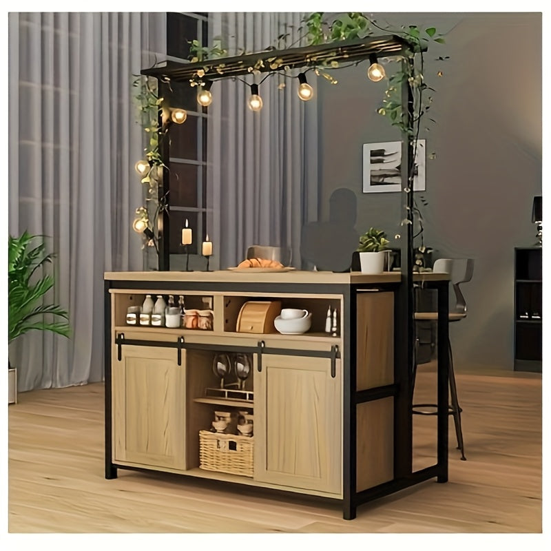 42 Multi-Function Kitchen Island with Sliding Door and 3-Tier Shelves