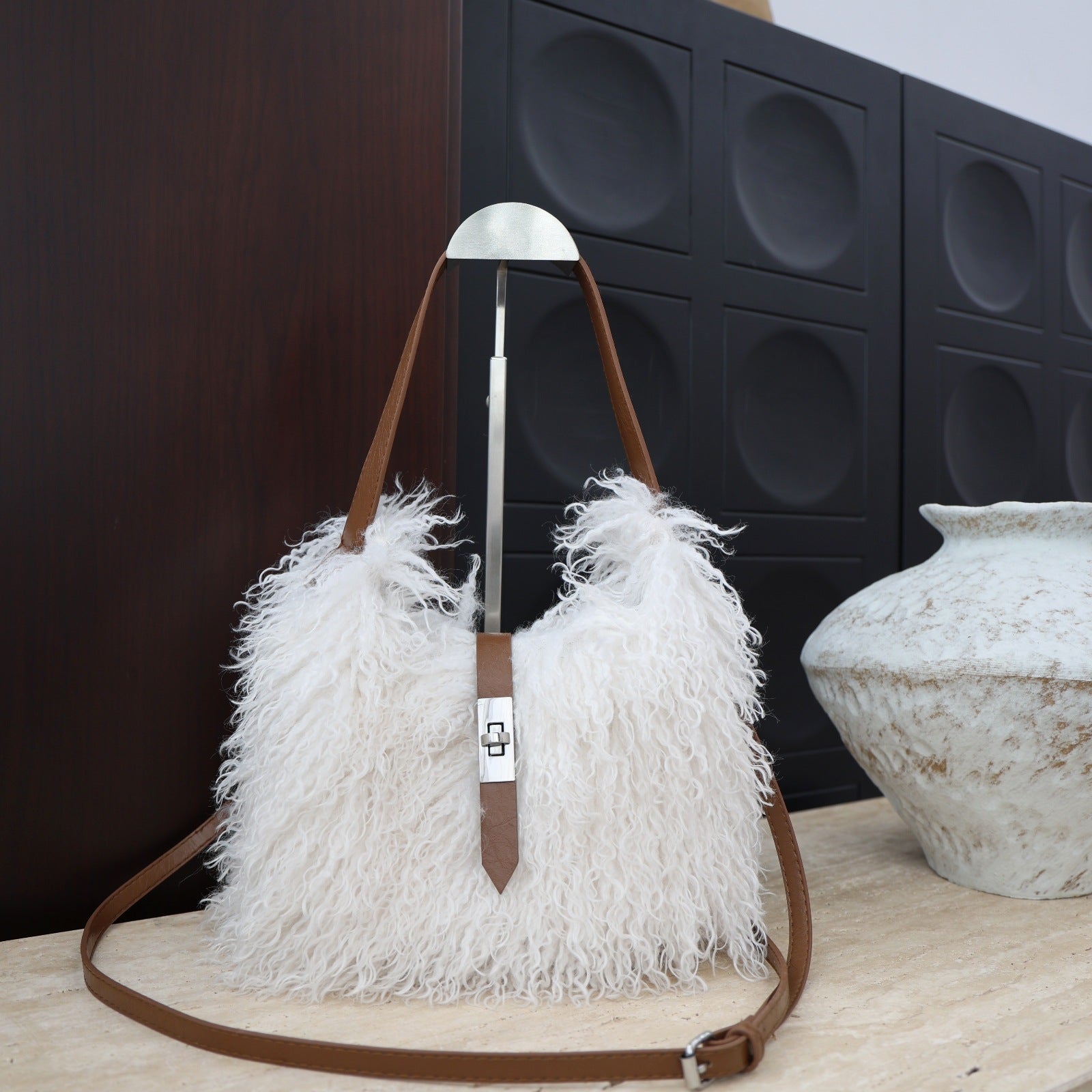 Women's Faux Wool Handbag - Soft &amp; Elegant Crossbody Bag