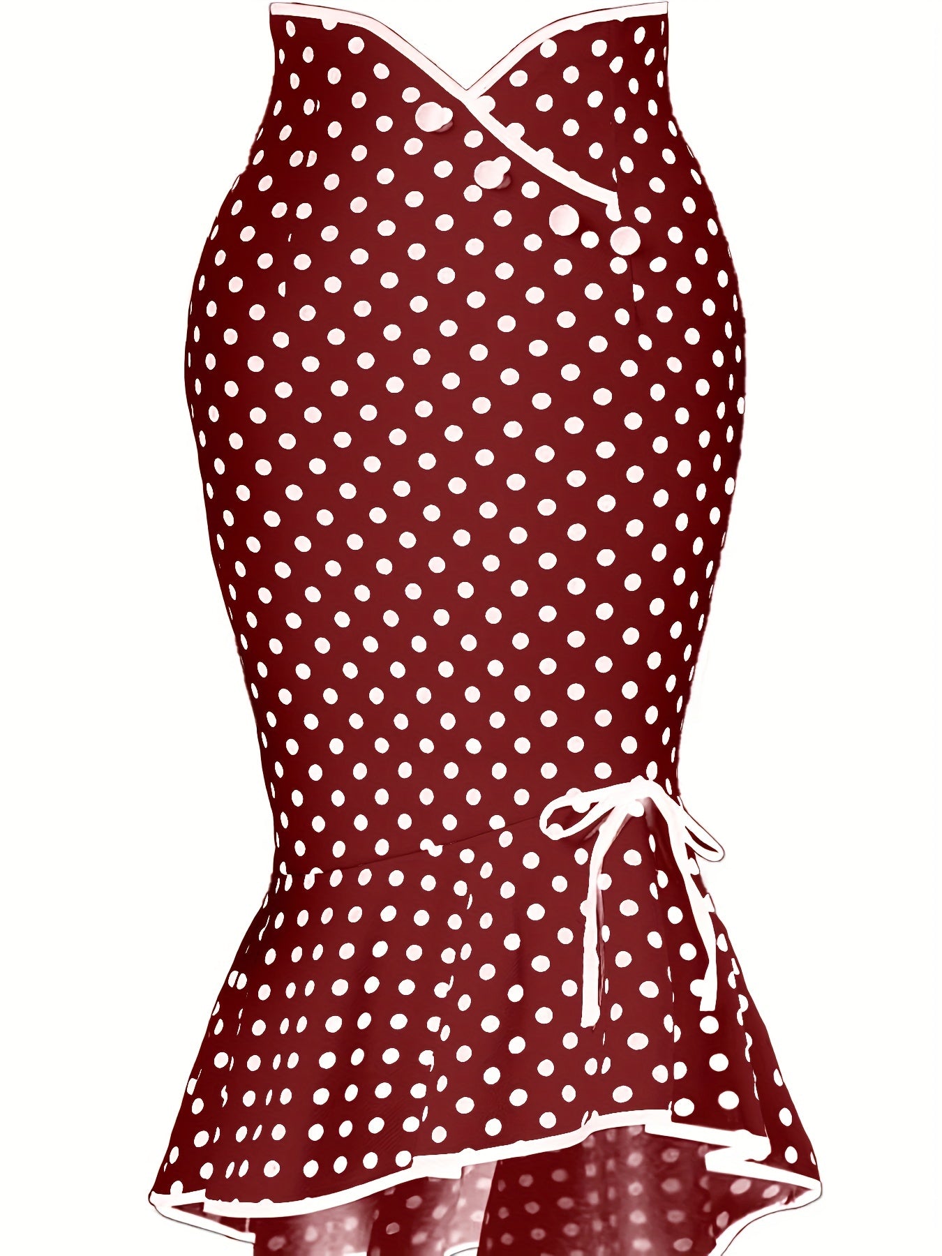Polka Dot Bodycon Button Lace Up Skirts, Sexy Mature Fishtail Party Skirts, Women's Clothing