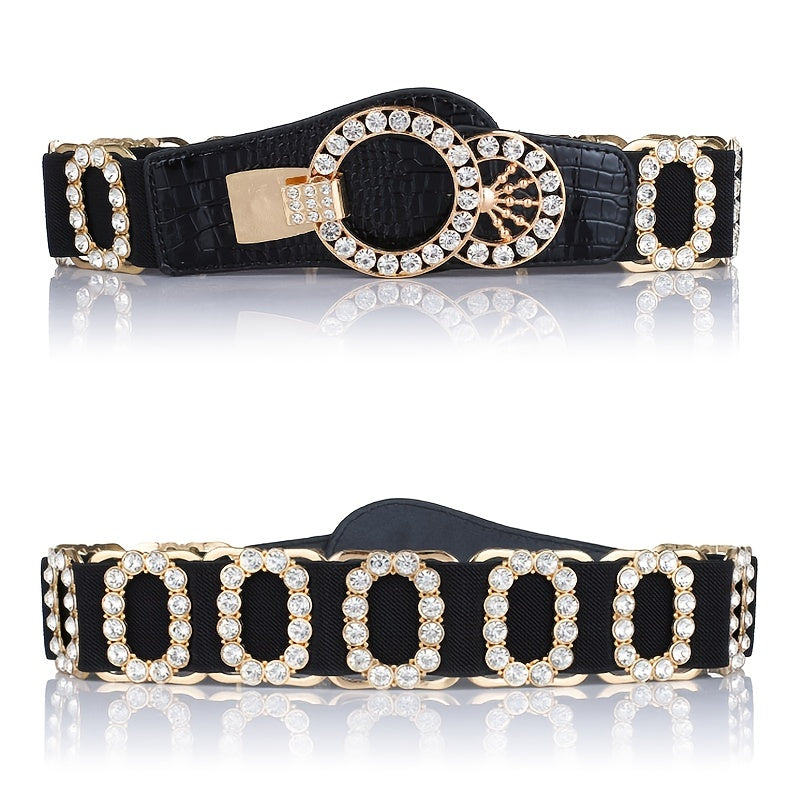 Women's Elastic Belt with Rhinestones, Luxurious Fashion